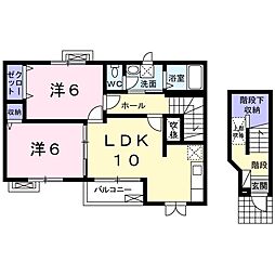 近江鉄道近江本線 愛知川駅 徒歩23分の賃貸アパート 2階2LDKの間取り