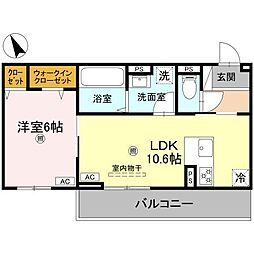 JR草津線 手原駅 徒歩23分の賃貸アパート 2階1LDKの間取り