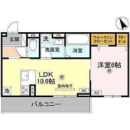 JR草津線 手原駅 徒歩23分の賃貸アパート 3階1LDKの間取り