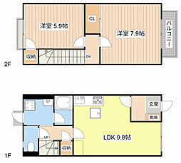 JR東海道・山陽本線 近江八幡駅 徒歩14分の賃貸アパート 1階2LDKの間取り