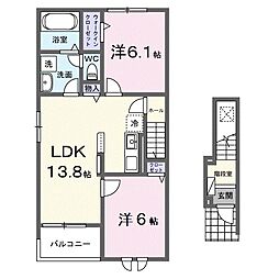 近江鉄道近江本線 豊郷駅 徒歩16分の賃貸アパート 2階2LDKの間取り