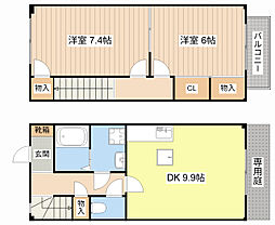 JR北陸本線 木ノ本駅 徒歩18分の賃貸テラスハウス 1階2DKの間取り