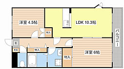 JR北陸本線 長浜駅 徒歩29分の賃貸マンション 2階2LDKの間取り