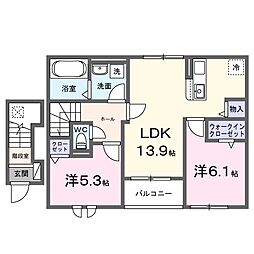 近江鉄道近江本線 彦根口駅 徒歩13分の賃貸アパート 2階2LDKの間取り