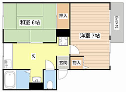JR草津線 石部駅 4.3kmの賃貸アパート 1階2Kの間取り
