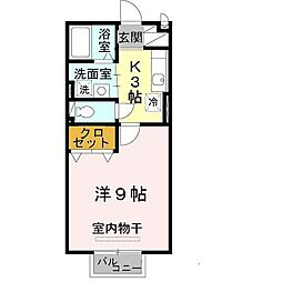 JR湖西線 小野駅 徒歩9分の賃貸アパート 2階1Kの間取り
