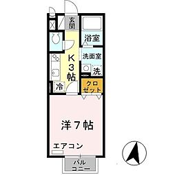 JR草津線 石部駅 3.4kmの賃貸アパート 2階1Kの間取り