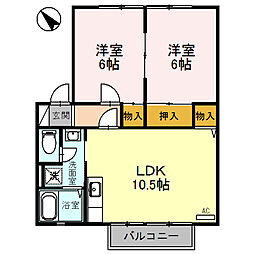 JR東海道・山陽本線 南彦根駅 徒歩29分の賃貸アパート 1階2LDKの間取り