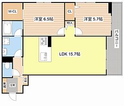 JR東海道・山陽本線 栗東駅 徒歩16分の賃貸マンション 3階2LDKの間取り