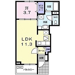 JR東海道・山陽本線 彦根駅 徒歩14分の賃貸アパート 1階1LDKの間取り