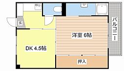 JR北陸本線 田村駅 徒歩35分の賃貸マンション 4階1DKの間取り