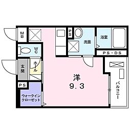 JR東海道・山陽本線 野洲駅 徒歩9分の賃貸マンション 2階ワンルームの間取り