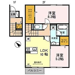 近江鉄道近江本線 豊郷駅 徒歩14分の賃貸アパート 2階2LDKの間取り