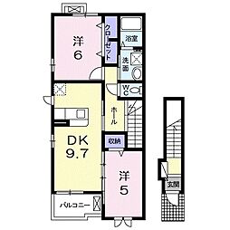 JR東海道・山陽本線 能登川駅 4.7kmの賃貸アパート 2階2DKの間取り