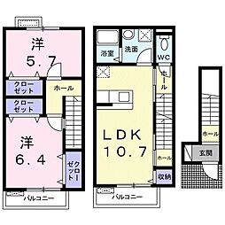 JR湖西線 堅田駅 徒歩18分の賃貸アパート 2階2LDKの間取り