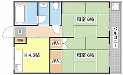 JR湖西線 おごと温泉駅 徒歩9分の賃貸マンション 2階2Kの間取り