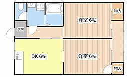 コミール沖野2 2DKの間取図画像