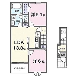 豊郷サンライフ 202 2階2LDKの間取り