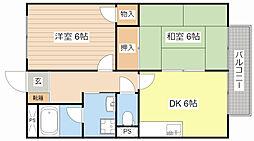ハイランドI 1階2DKの間取り