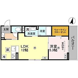 ボヌールメゾンｋａｓｕｇａII 1階1LDKの間取り