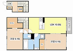 サザンクロスII番館 2階2LDKの間取り