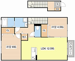 コーポソレイユ 2階2LDKの間取り