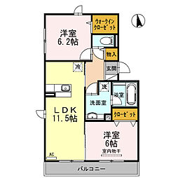 アイプルーク 2階2LDKの間取り