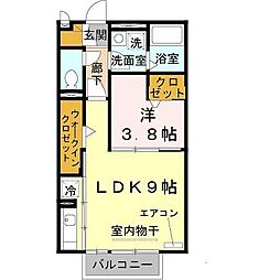 レセンテ出町　A棟 2階1LDKの間取り