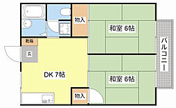 プレジールイソダ 2DKの間取図画像