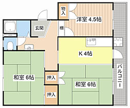 梅が丘マンション 4階3Kの間取り