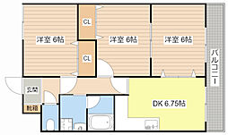 ヴィラ梅ノ井 3階3DKの間取り