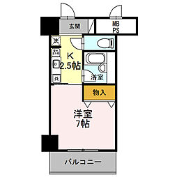 サンタウン竹鼻　A 4階1Kの間取り