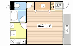 カーペンターハウスV 1階1Kの間取り