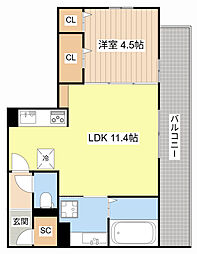 シャルール 3階1LDKの間取り