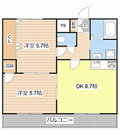 ファミールII 3階2DKの間取り