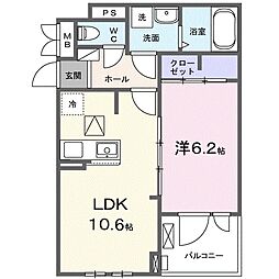 フルール彦根 1LDKの間取図画像