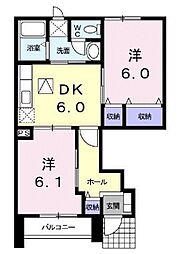 パティオ・アンソレイエW 2DKの間取図画像