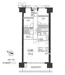 ワコーレシティ神戸三宮 2LDKの間取図画像