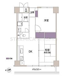 福島スカイハイツ 2DKの間取図画像