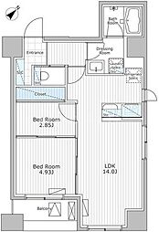 アスブルーム奥浅草 4階2LDKの間取り