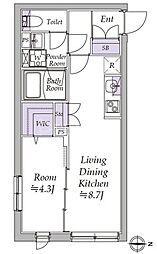 アトリオフラッツ日暮里 2階1LDKの間取り