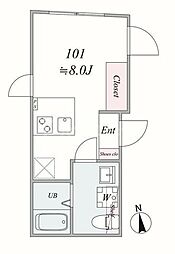 Eterna Forest 1階1Kの間取り