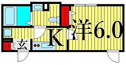 レピュア町屋レジデンスII 3階1Kの間取り