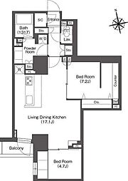 コンフォリア東上野 14階2LDKの間取り