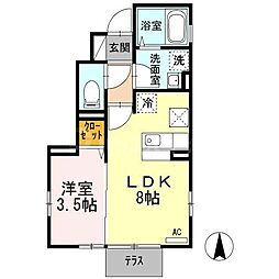 W.I.TパレスII 1階1LDKの間取り
