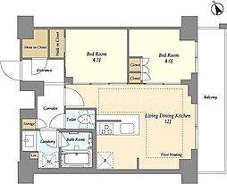 オアーゼ日暮里レジデンス 10階2LDKの間取り