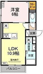 セレスティア加賀 2階1LDKの間取り