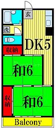 グリーンハイツキムラ 3階2DKの間取り