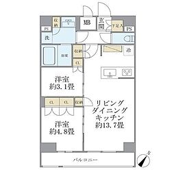 ジオエント駒込 7階2LDKの間取り