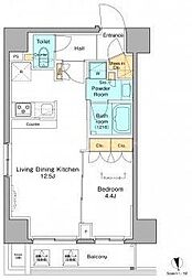 プラウドフラット浅草 4階1LDKの間取り